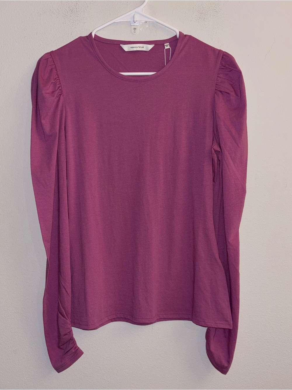 REBECCA TAYLOR RUCHED PULL ON BLOUSE LONG SLEEVES TOP MAUVE MEDIUM NEW